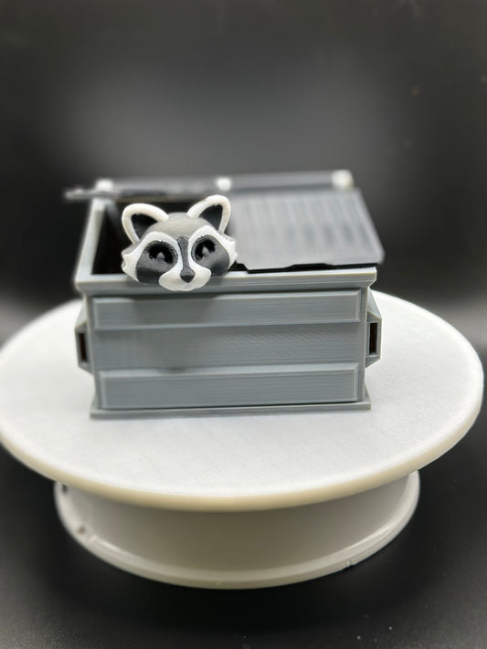 Dumpster Raccoon / Trash Can Panda Articulated Figure with Dumpster Included Decor Room