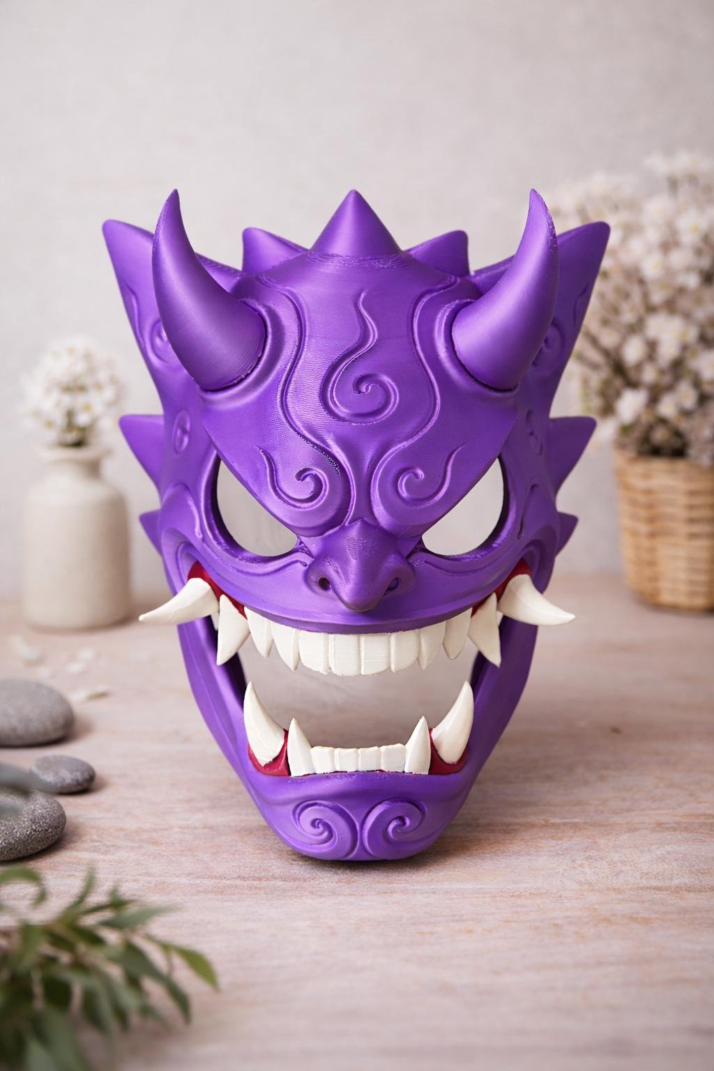 Purple Oni Mempo Mask – Ghost Anime Cosplay, Japanese Samurai Decor